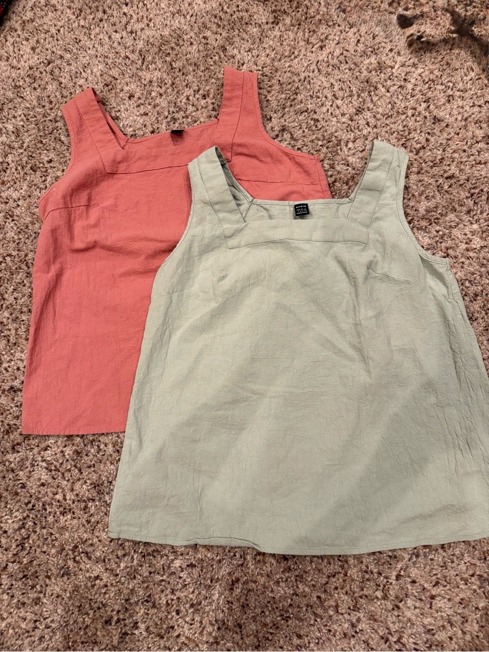 SHEIN Square Neck Tank Tops in Sage Green and Coral
